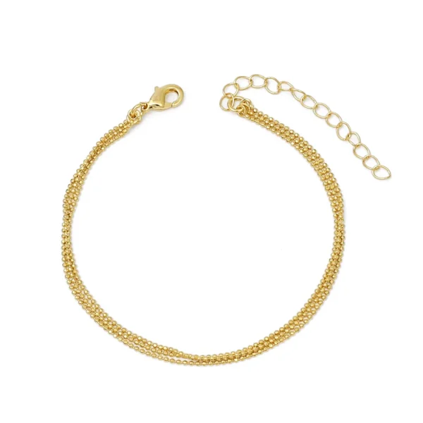 Pulseira Tripla Malha Bolinhas Lisas Folheado a Ouro
