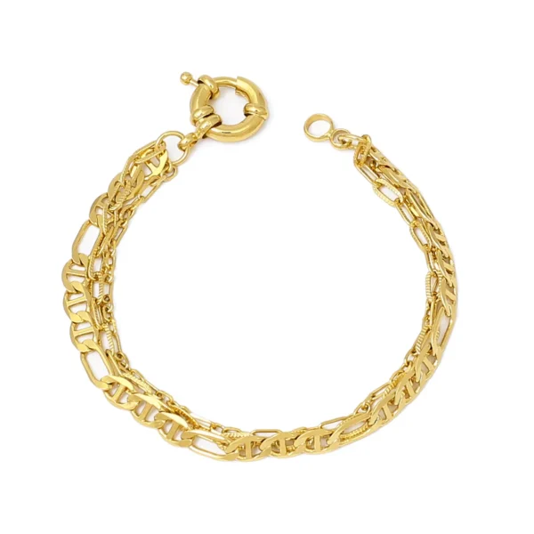 Pulseira Tripla Malha Piastrine com Elo Alongado 3x1 Folheado a Ouro - Image 2