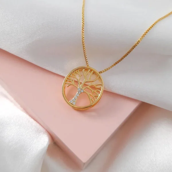 Gargantilha Árvore da Vida Folheada Ouro 18K