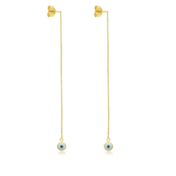 Brinco Threader Corrente com Olho Grego Folheado a Ouro 18k