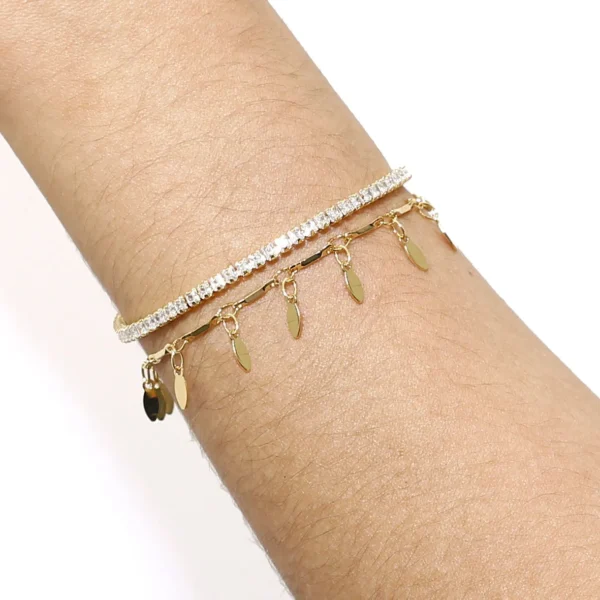 Pulseira de Folhas Lisas Folheado a Ouro 18K - Image 2