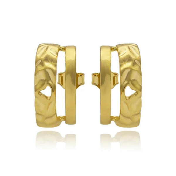 Brinco Ear Hook 2 Fios Liso e Trabalhado Folheado a Ouro